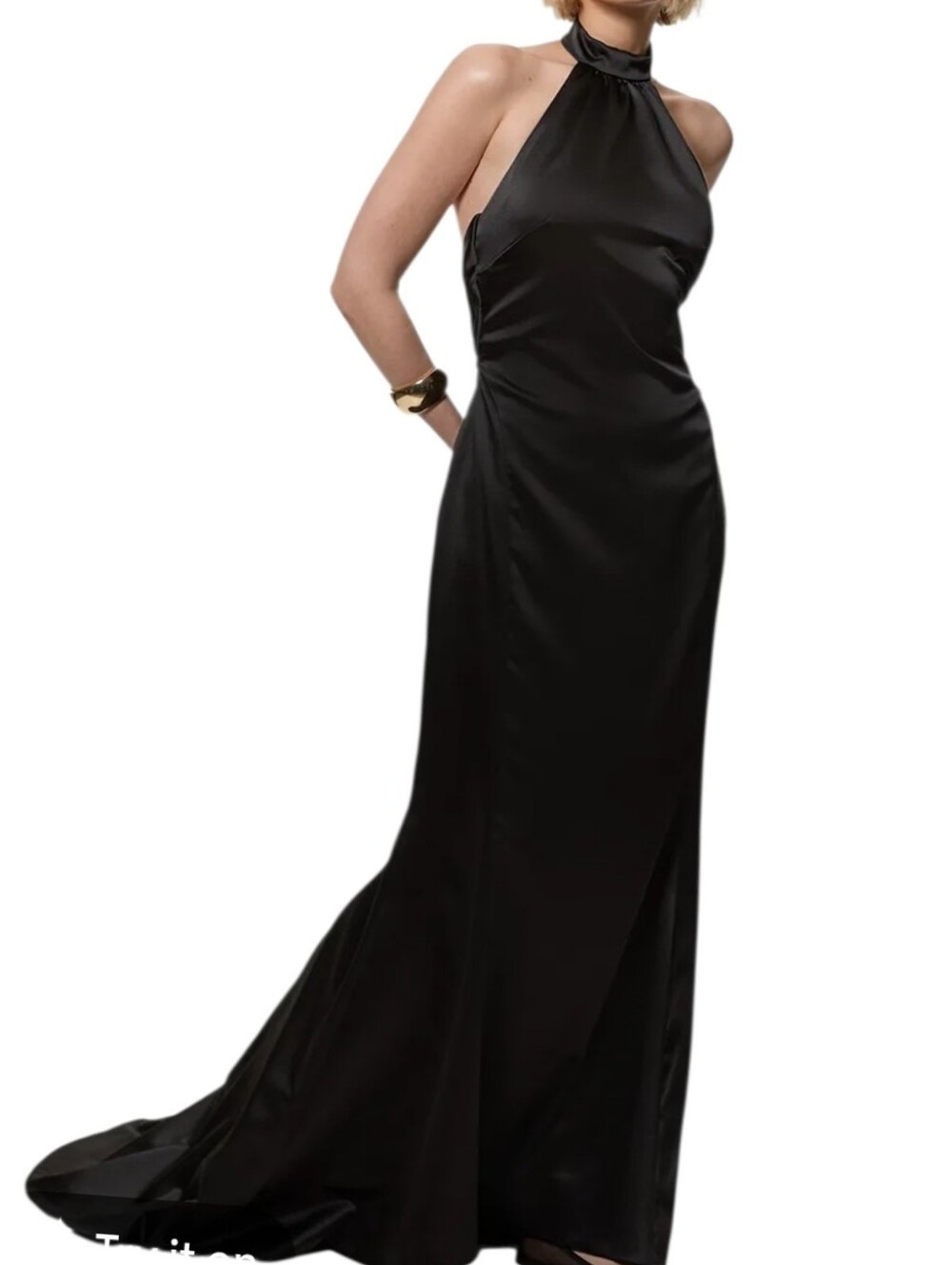 Elegant Black Halter Evening Gown Size 4 With Short Train.